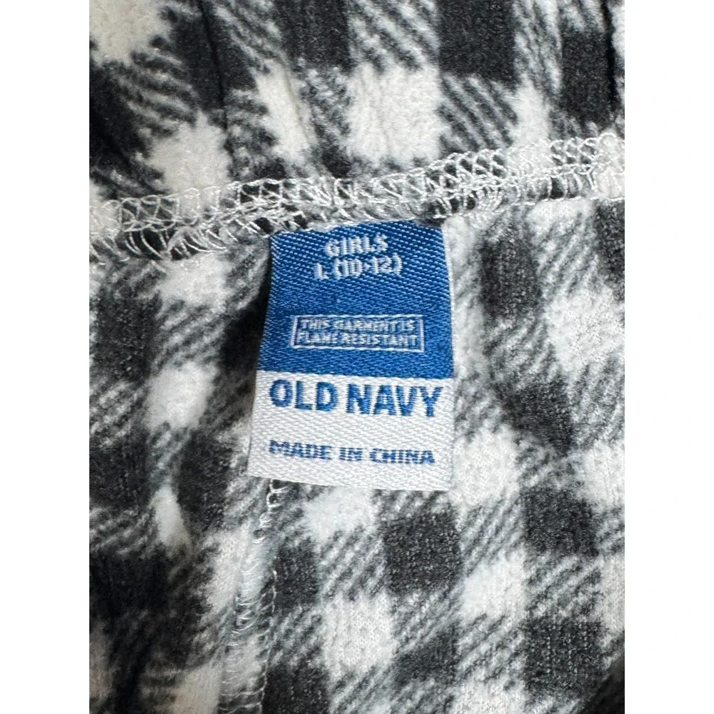 Old Navy Girls Large 10-12 Gingham‎ Fleece Pajama Pants Black Check Sleepwear